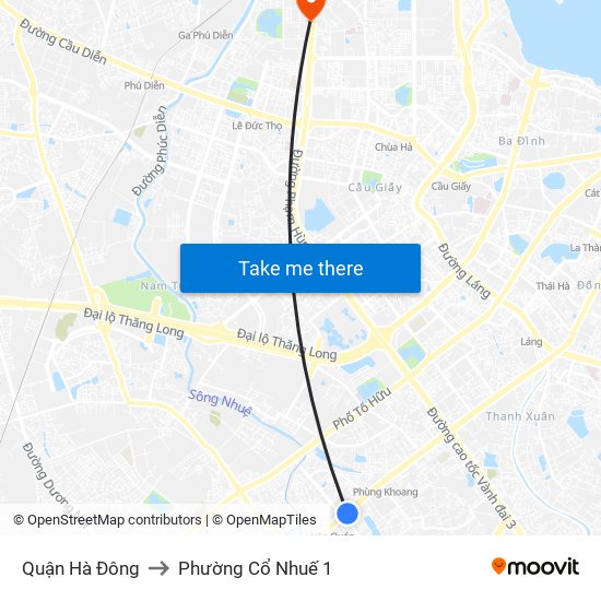 Quận Hà Đông to Phường Cổ Nhuế 1 map