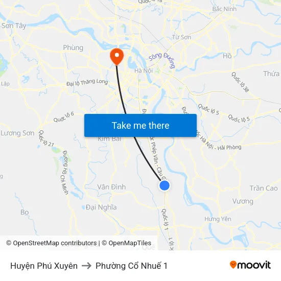 Huyện Phú Xuyên to Phường Cổ Nhuế 1 map