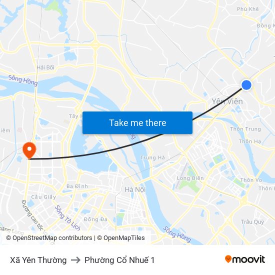 Xã Yên Thường to Phường Cổ Nhuế 1 map