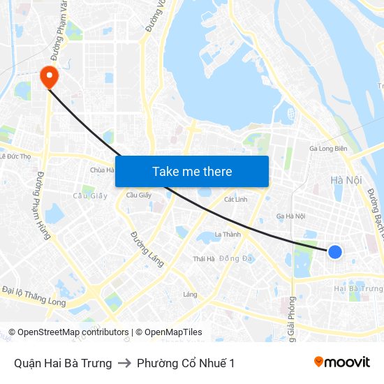 Quận Hai Bà Trưng to Phường Cổ Nhuế 1 map