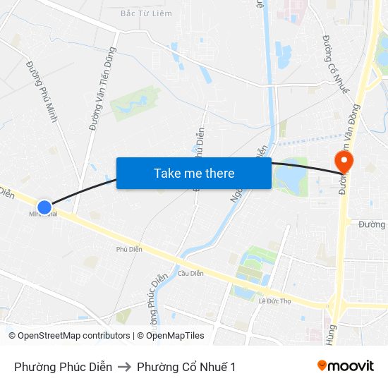 Phường Phúc Diễn to Phường Cổ Nhuế 1 map