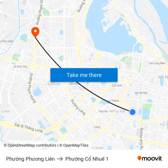 Phường Phương Liên to Phường Cổ Nhuế 1 map