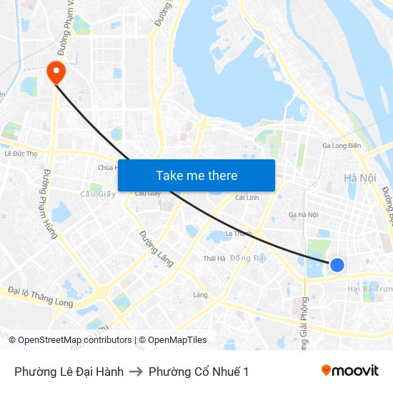 Phường Lê Đại Hành to Phường Cổ Nhuế 1 map