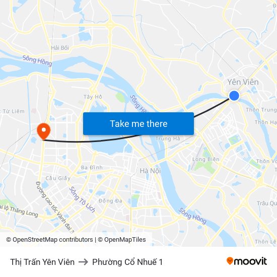 Thị Trấn Yên Viên to Phường Cổ Nhuế 1 map