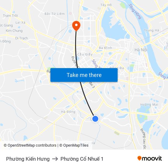 Phường Kiến Hưng to Phường Cổ Nhuế 1 map