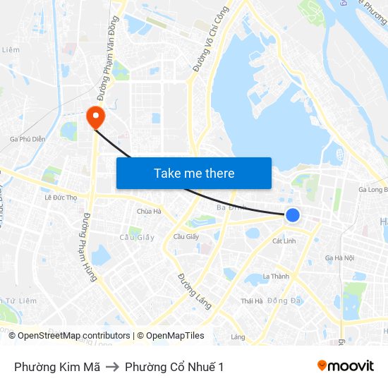 Phường Kim Mã to Phường Cổ Nhuế 1 map