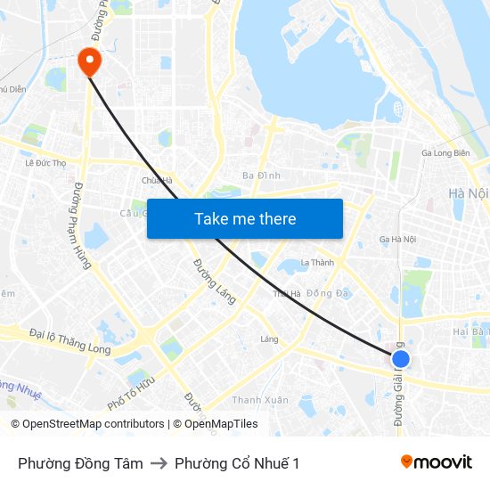 Phường Đồng Tâm to Phường Cổ Nhuế 1 map