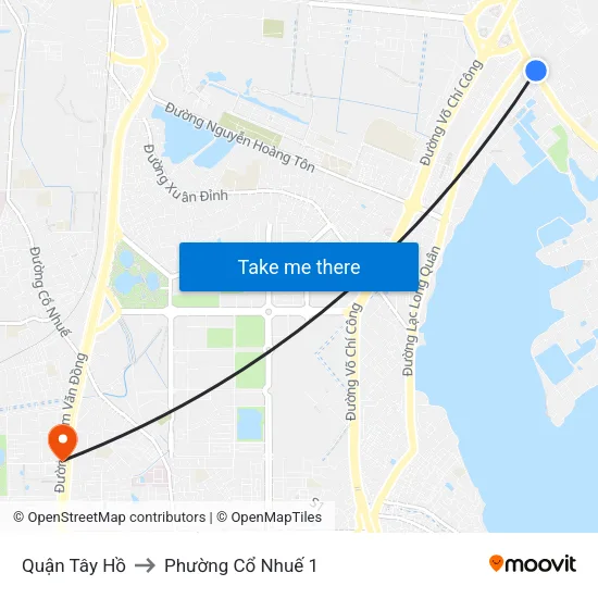 Quận Tây Hồ to Phường Cổ Nhuế 1 map