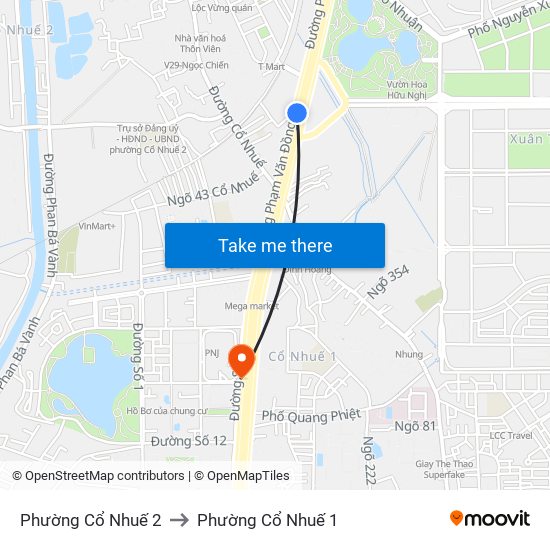 Phường Cổ Nhuế 2 to Phường Cổ Nhuế 1 map