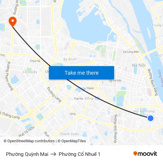 Phường Quỳnh Mai to Phường Cổ Nhuế 1 map