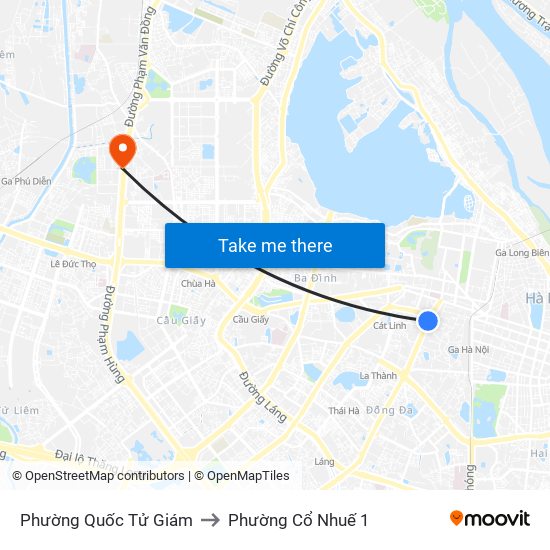 Phường Quốc Tử Giám to Phường Cổ Nhuế 1 map