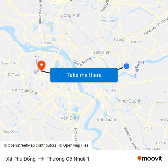 Xã Phù Đổng to Phường Cổ Nhuế 1 map