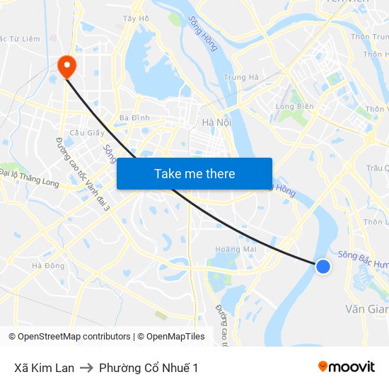 Xã Kim Lan to Phường Cổ Nhuế 1 map