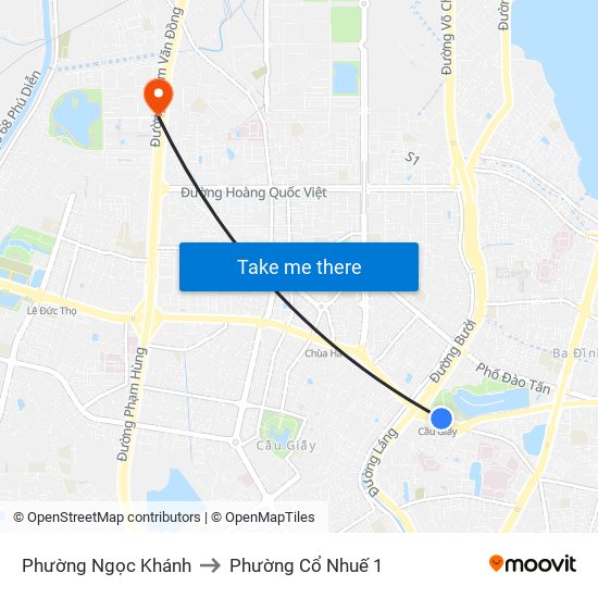 Phường Ngọc Khánh to Phường Cổ Nhuế 1 map