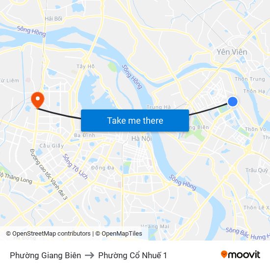 Phường Giang Biên to Phường Cổ Nhuế 1 map