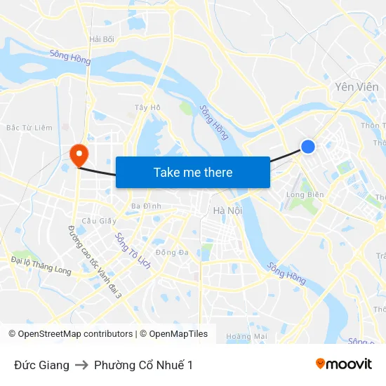 Đức Giang to Phường Cổ Nhuế 1 map