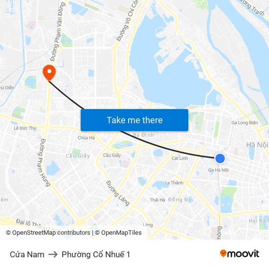 Cửa Nam to Phường Cổ Nhuế 1 map