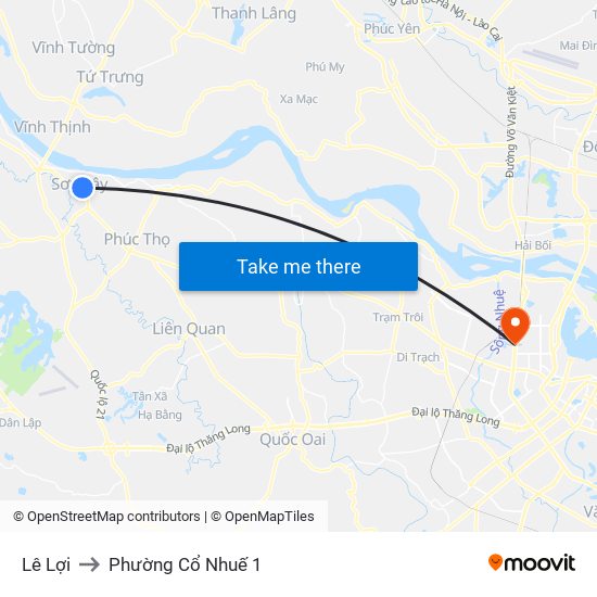 Lê Lợi to Phường Cổ Nhuế 1 map