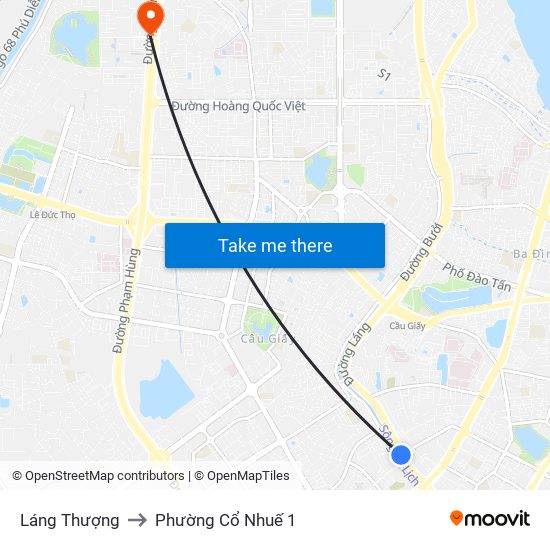 Láng Thượng to Phường Cổ Nhuế 1 map