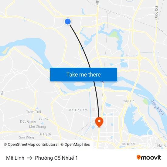 Mê Linh to Phường Cổ Nhuế 1 map