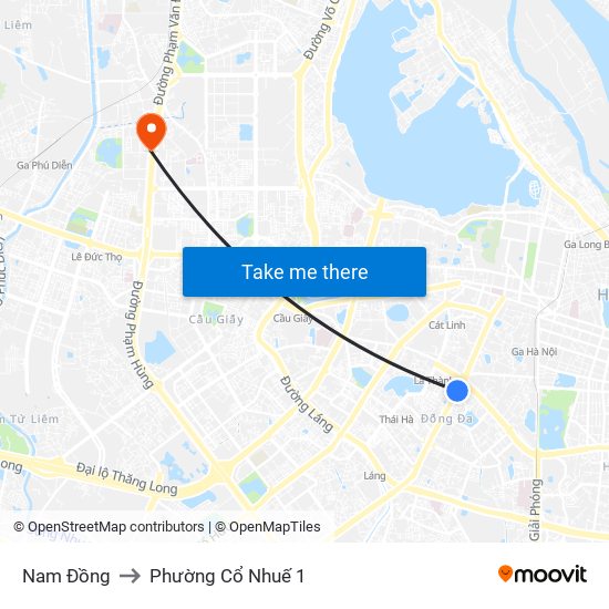Nam Đồng to Phường Cổ Nhuế 1 map