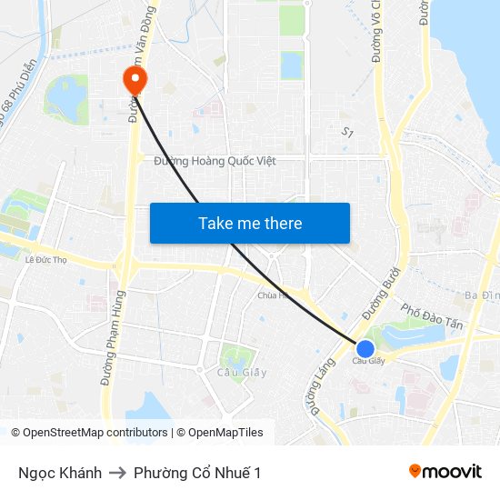 Ngọc Khánh to Phường Cổ Nhuế 1 map