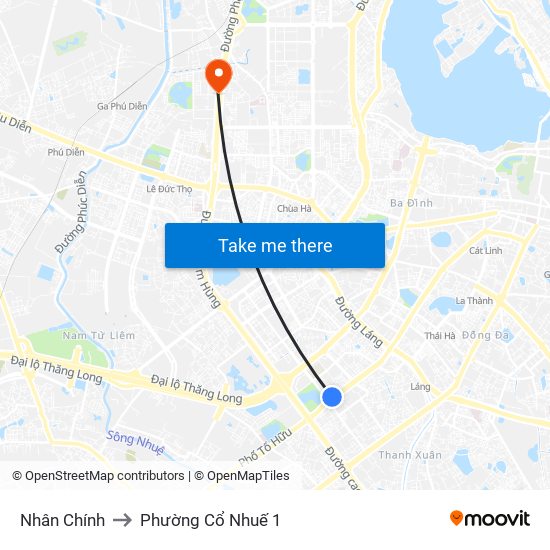 Nhân Chính to Phường Cổ Nhuế 1 map