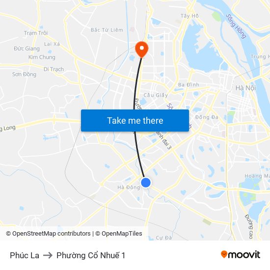 Phúc La to Phường Cổ Nhuế 1 map