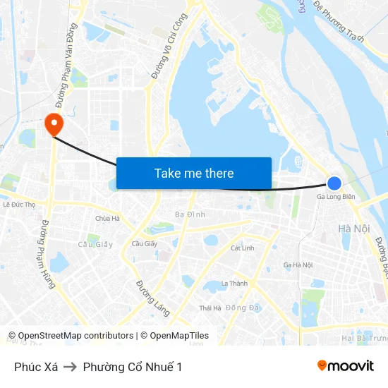 Phúc Xá to Phường Cổ Nhuế 1 map
