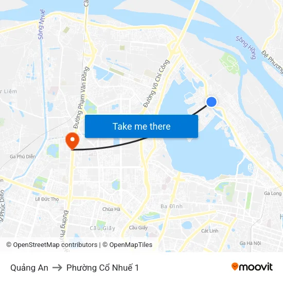 Quảng An to Phường Cổ Nhuế 1 map
