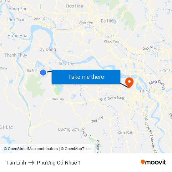 Tản Lĩnh to Phường Cổ Nhuế 1 map