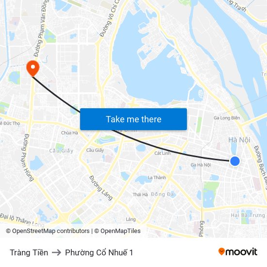 Tràng Tiền to Phường Cổ Nhuế 1 map