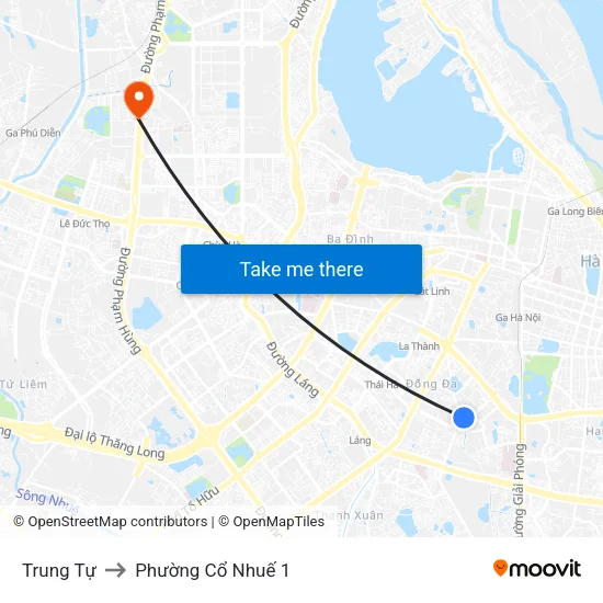Trung Tự to Phường Cổ Nhuế 1 map