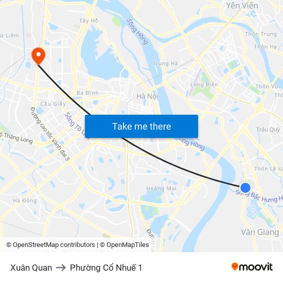 Xuân Quan to Phường Cổ Nhuế 1 map