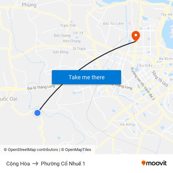 Cộng Hòa to Phường Cổ Nhuế 1 map