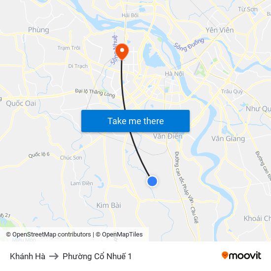 Khánh Hà to Phường Cổ Nhuế 1 map