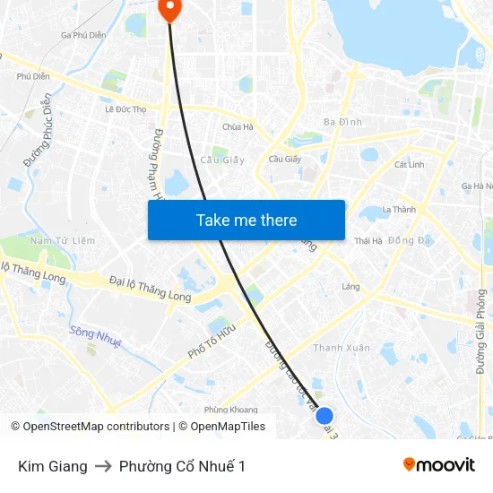 Kim Giang to Phường Cổ Nhuế 1 map