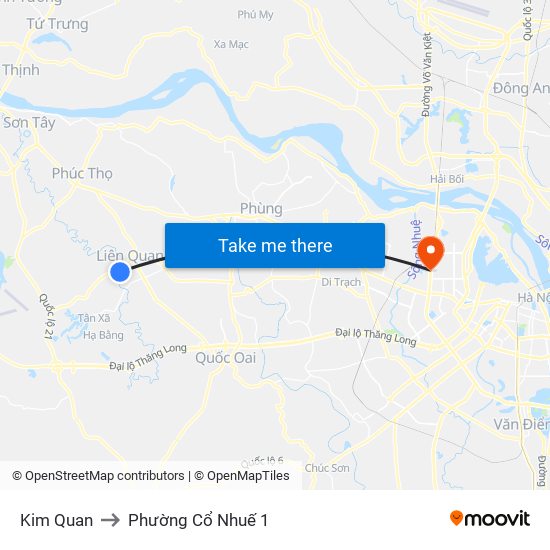 Kim Quan to Phường Cổ Nhuế 1 map