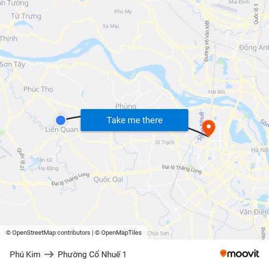 Phú Kim to Phường Cổ Nhuế 1 map