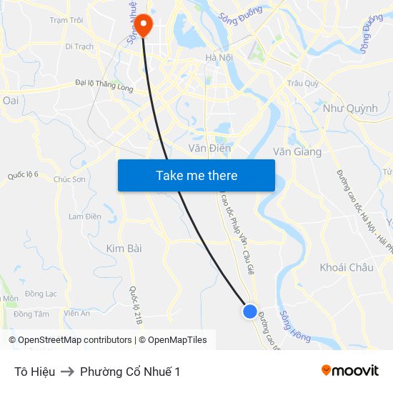 Tô Hiệu to Phường Cổ Nhuế 1 map