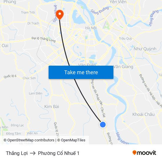 Thắng Lợi to Phường Cổ Nhuế 1 map