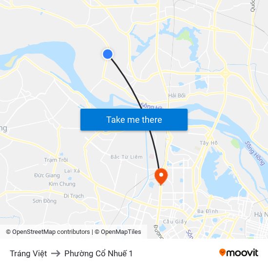 Tráng Việt to Phường Cổ Nhuế 1 map