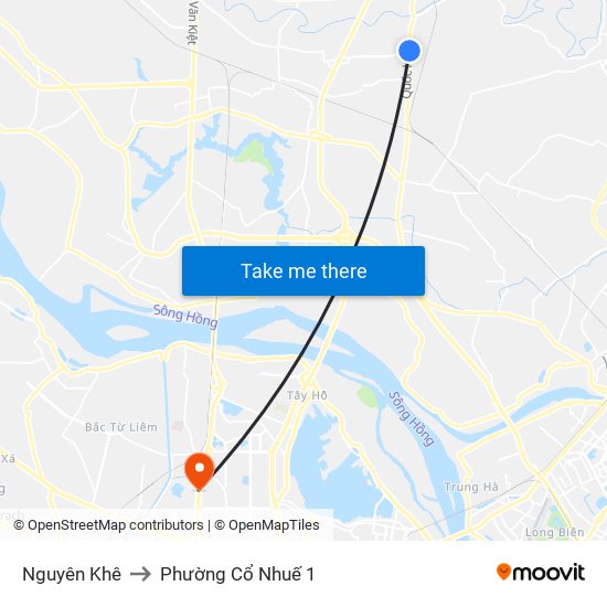 Nguyên Khê to Phường Cổ Nhuế 1 map