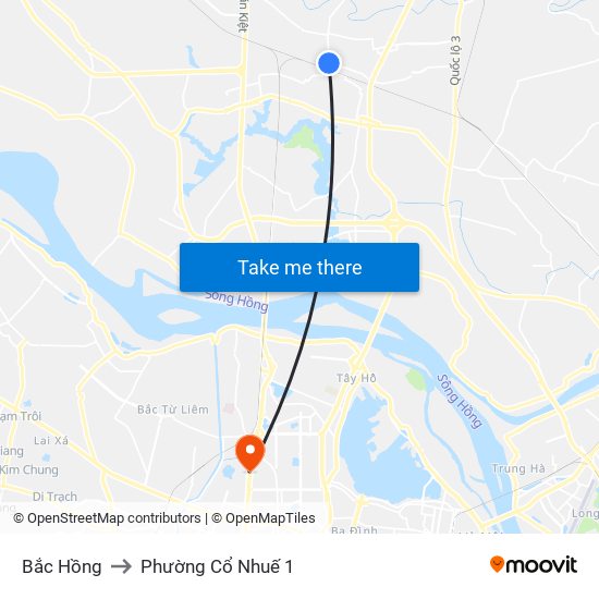 Bắc Hồng to Phường Cổ Nhuế 1 map