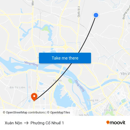 Xuân Nộn to Phường Cổ Nhuế 1 map