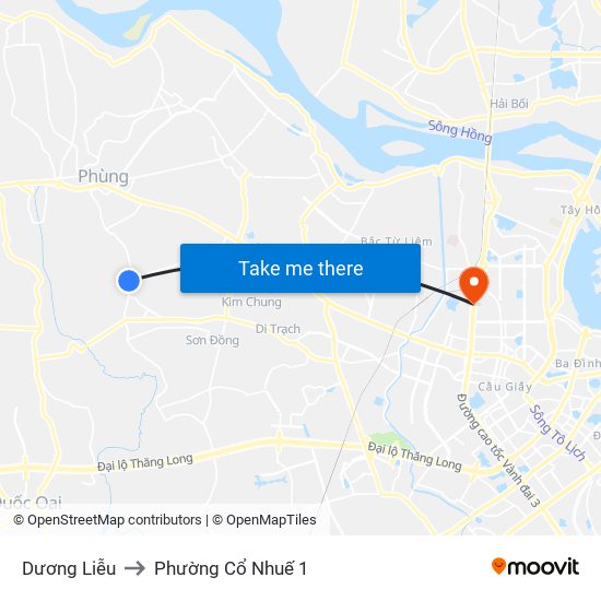 Dương Liễu to Phường Cổ Nhuế 1 map