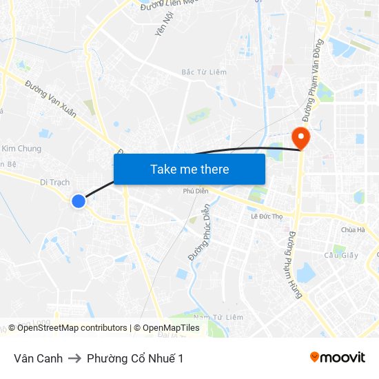 Vân Canh to Phường Cổ Nhuế 1 map