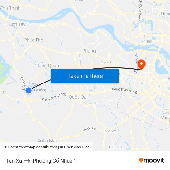 Tân Xã to Phường Cổ Nhuế 1 map