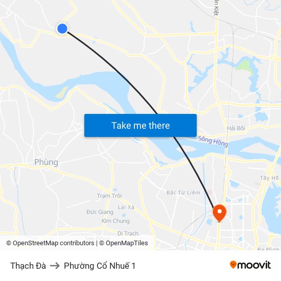 Thạch Đà to Phường Cổ Nhuế 1 map