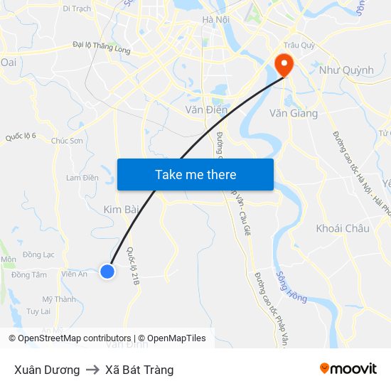 Xuân Dương to Xã Bát Tràng map